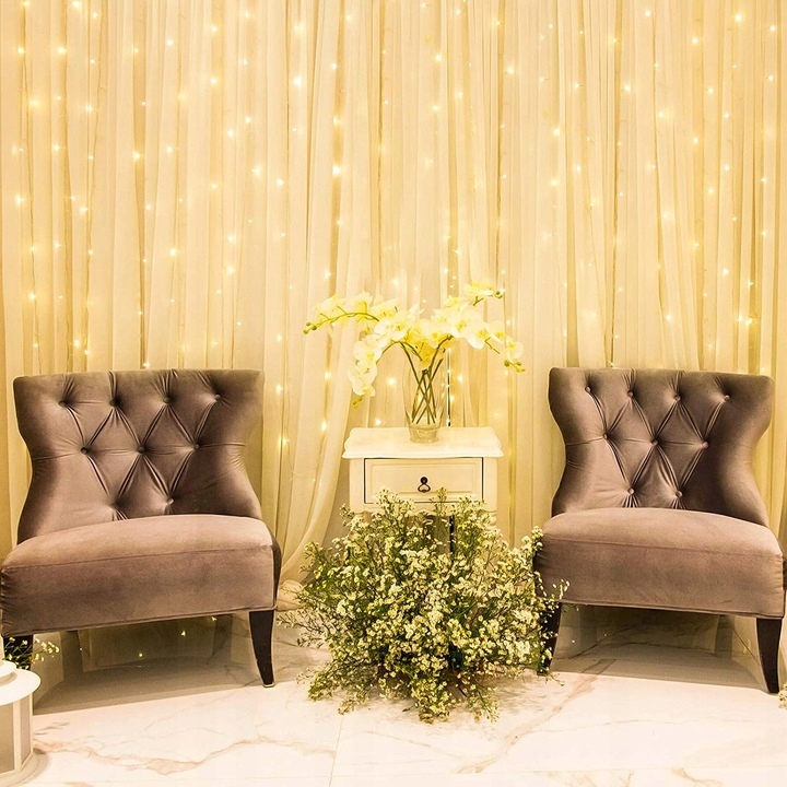 KURTYNA ŚWIETLNA 200 LED DRUCIKI 2x2m BIAŁY CIEPŁY 200L USB PILOT