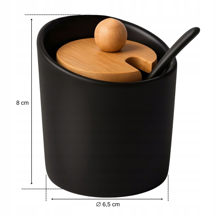 CUKIERNICA CUKIERNICZKA Z ŁYŻECZKĄ Z POKRYWKĄ CZARNA POJEMNIK NA CUKIER