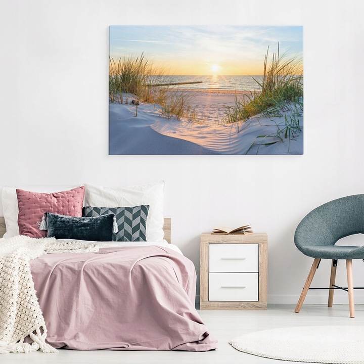 OBRAZ NA PŁÓTNIE MORZE PLAŻA ZACHÓD SŁOŃCA NA ŚCIANĘ DO SALONU 3D