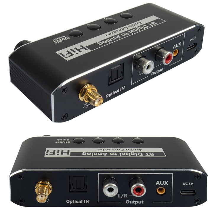 ODBIORNIK BLUETOOTH 5.0 KONWERTER AUDIO DAC TOSLINK 2x CINCH AUX BT +