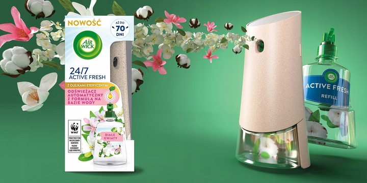 Air Wick Active Fresh dyfuzor + wkład Białe Kwiaty Komplet 2 x 228 ml