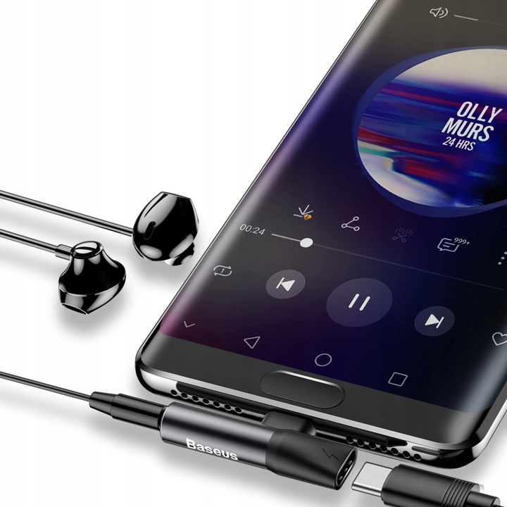 Adapter Audio Baseus USB-C do Mini Jack 3.5mm + USB-C (czarny)