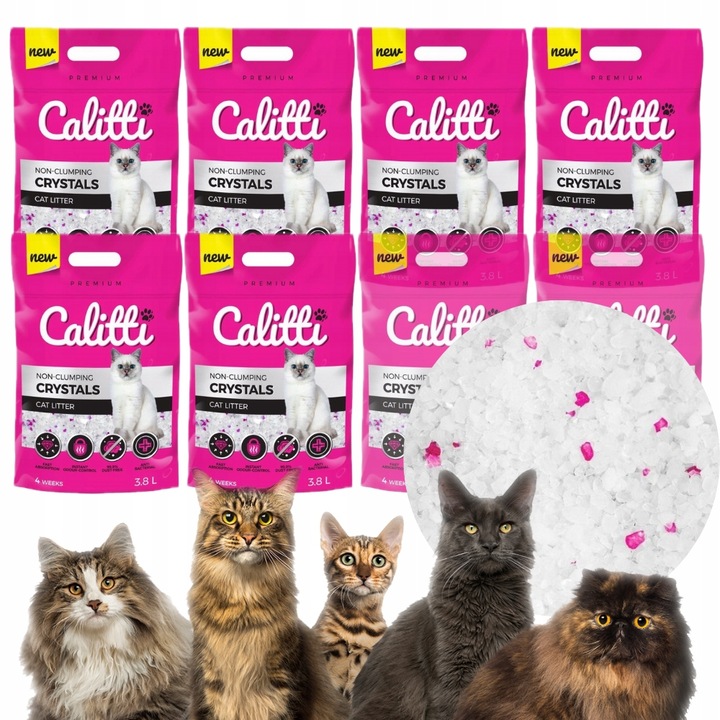 Żwirek Silikonowy dla Kota Calitti Crystals 3,8L*8szt