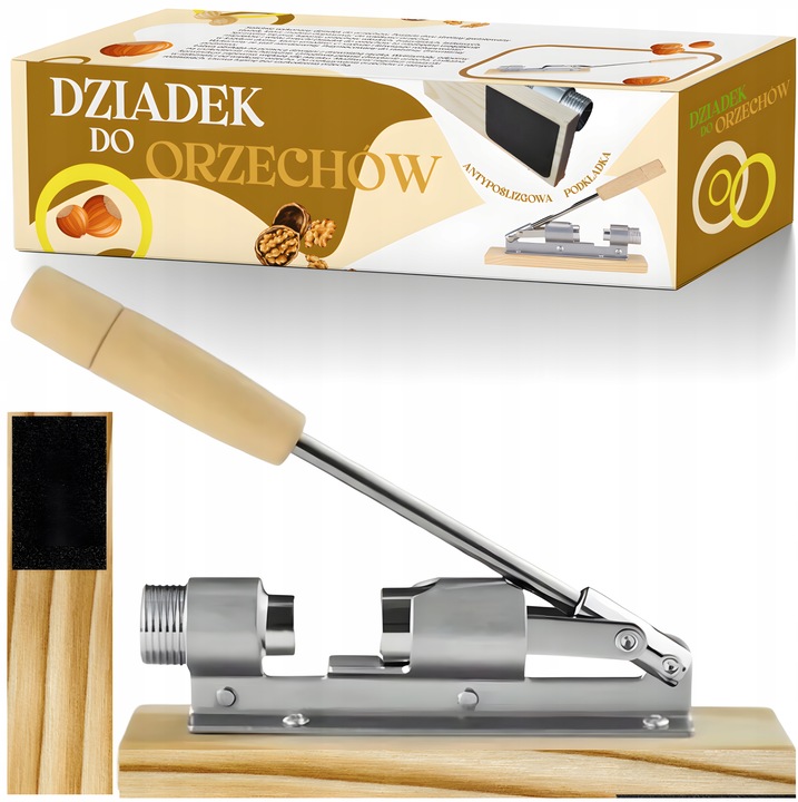 Dziadek do orzechów na podstawce ANTYPOŚLIZGOWEJ mocny stalowy REGULOWANY
