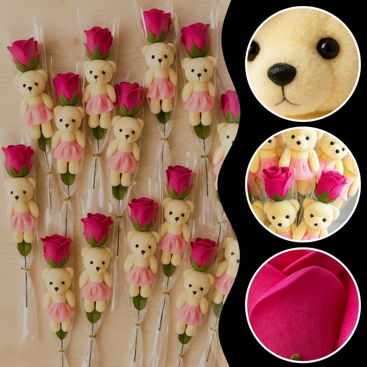 MIŚ Z RÓŻĄ BUKIET UPOMINEK NA PIKU PREZENT DLA NAUCZYCIELKI ZESTAW