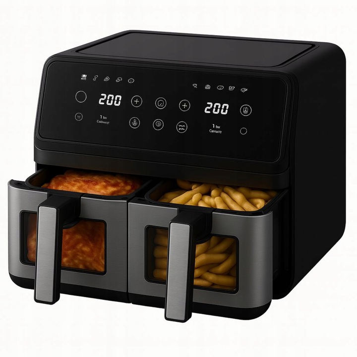 FRYTKOWNICA BEZTŁUSZCZOWA DWUKOMOROWA 9L AIR FRYER 2200W 10 PROGRAMÓW