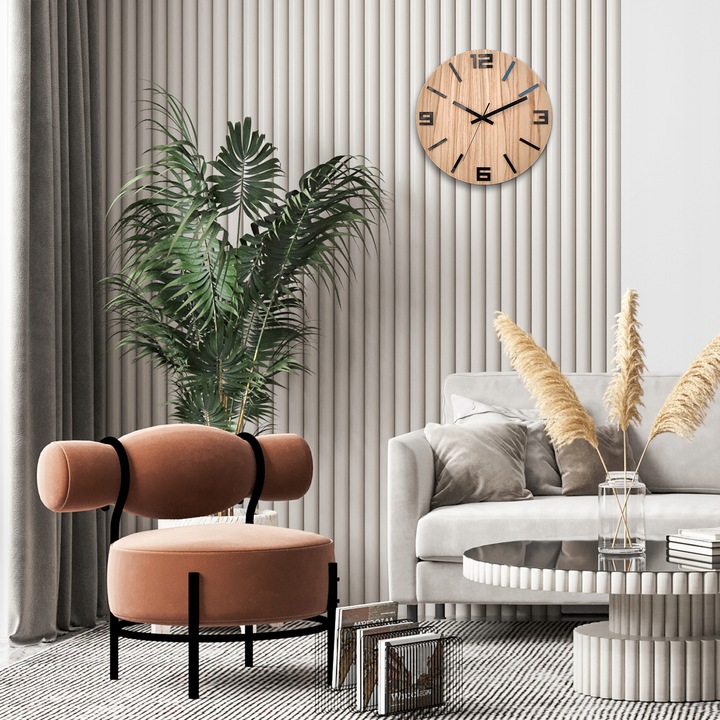 Zegar ścienny drewniany Dębowy ARABIK - 33 cm cichy, zegar do salonu