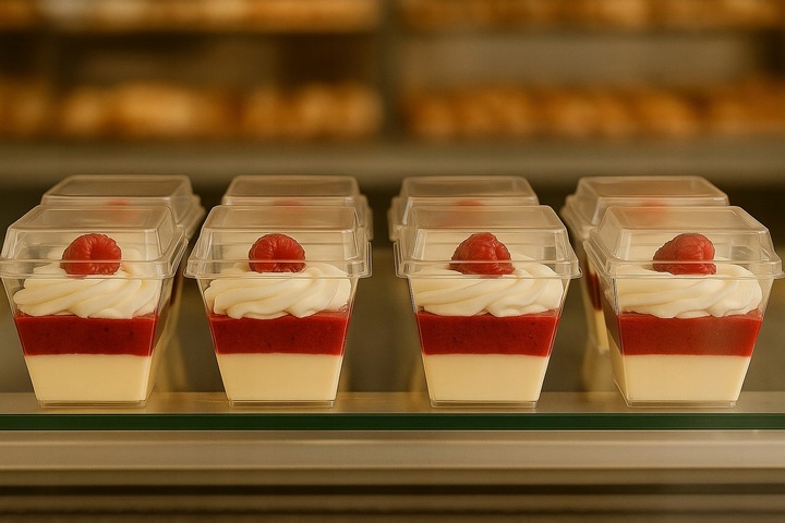 Pucharki plastikowe do deserów i przekąsek 200 ml kwadrat z pokrywką 50szt