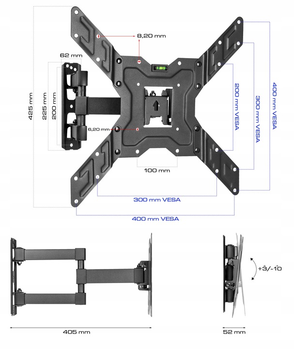 UCHWYT DO TELEWIZORA WIESZAK OBROTOWY NA TV MOCNY LCD 22-55 CALI KingMount