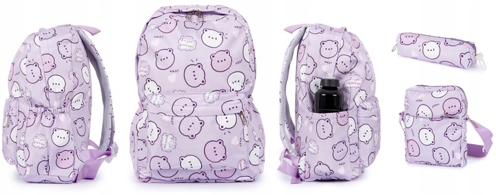 Tornister Plecak szkolny Dla Dziewczynki ZESTAW 3szt Duży w Misie we wzory