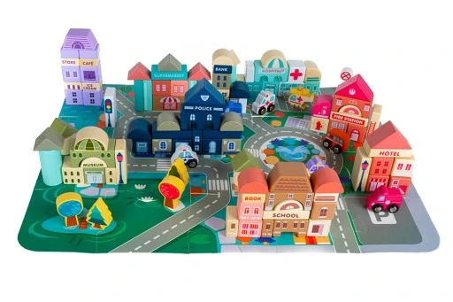 Drewniane Klocki Miasto Auta 115 Klocków + Puzzle