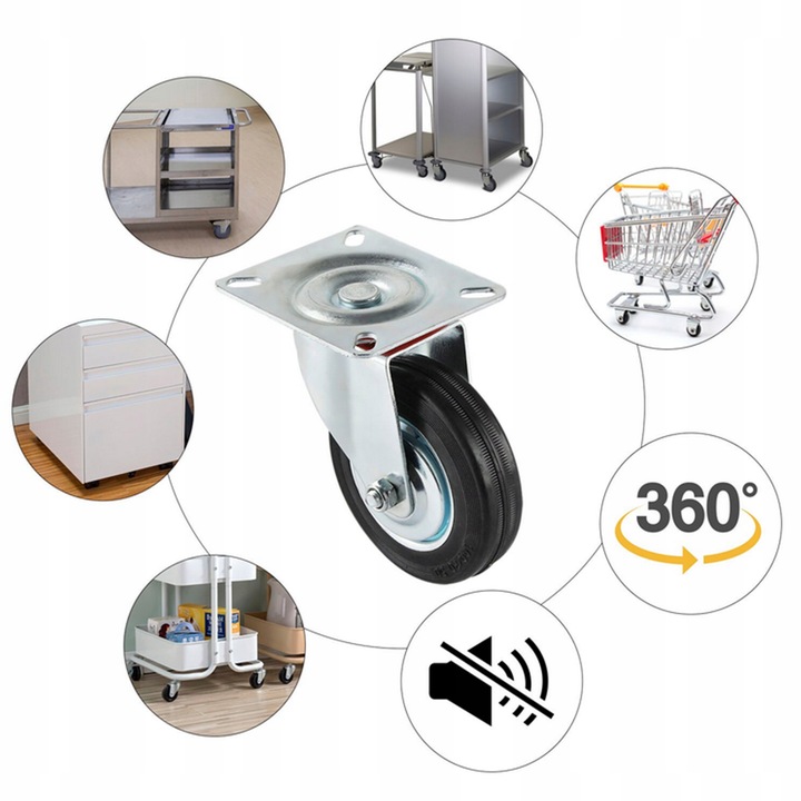 KÓŁKA OBROTOWE 75mm 200kg KOŁA METALOWO GUMOWE ZESTAW JEZDNY WÓZKÓW