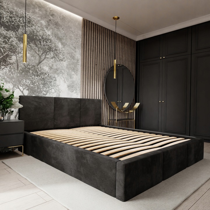 ŁÓŻKO TAPICEROWANE DO SYPIALNI 160x200 ŁÓŻKO PODWÓJNE Z POJEMNIKIEM