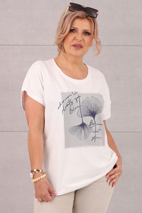 BLUZKA BAWEŁNIANA Z KRÓTKIM RĘKAWEM DUŻE ROZMIARY NA LATO Z NADRUKIEM LUŹNA