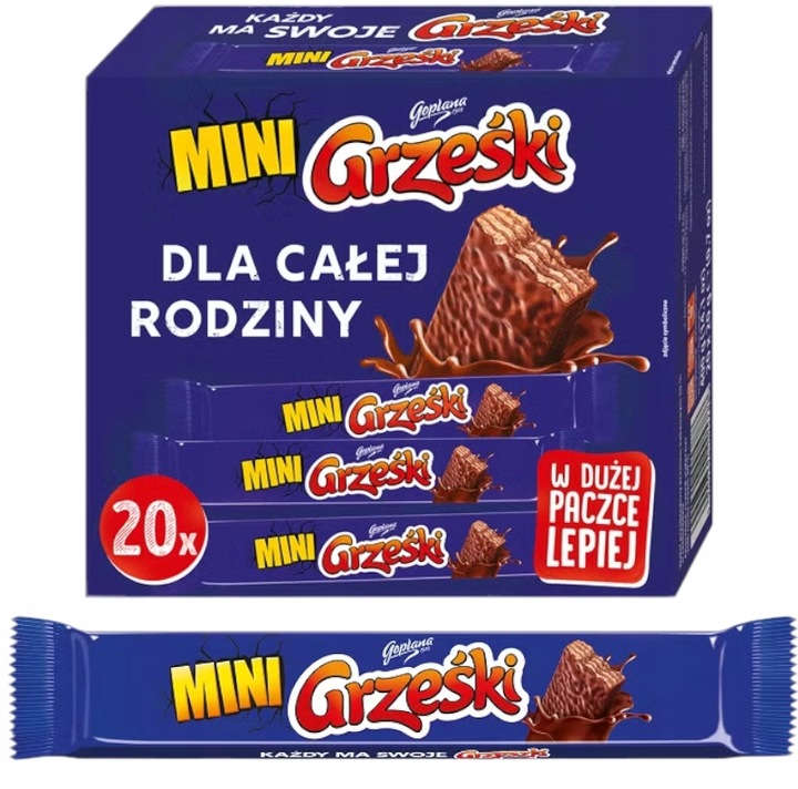 Goplana Mini Grześki Batoniki Wafelki Nadziewane Kakao W Czekoladzie 20x20g