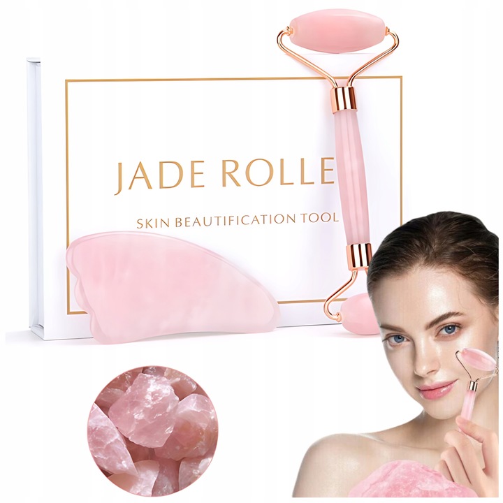 ROLLER WAŁEK KWARCOWY DO TWARZY + KAMIEŃ GUA SHA DO MASAŻU TWARZY I CIAŁA