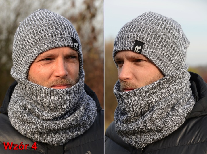 Ciepły POLSKI MĘSKI KOMPLET CZAPKA KOMIN zestaw szalik Tuba KOLORY k5