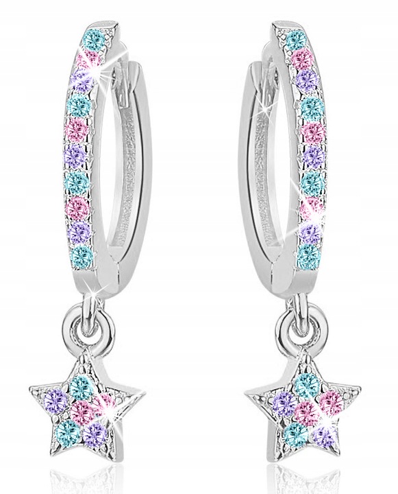 KOLCZYKI SREBRNE DLA DZIEWCZYNKI WISZĄCE GWIAZDKI NA KOMUNIĘ SREBRO 925