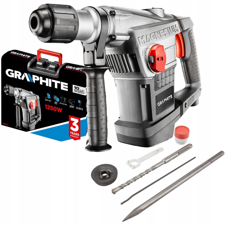 GRAPHITE MŁOT UDAROWY ELEKTRYCZNY SDS-MAX 1250W kujacy WALIZKA 58G874