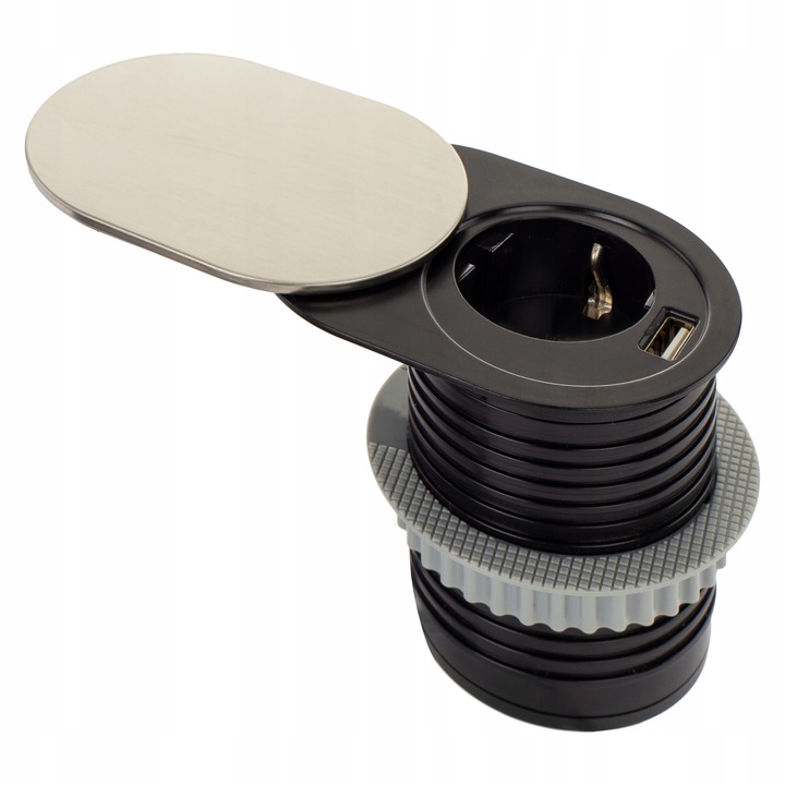 SLIDE BOX USB Gniazdo Meblowe wpuszczane w blat przesuwna pokrywa ALUMINIUM