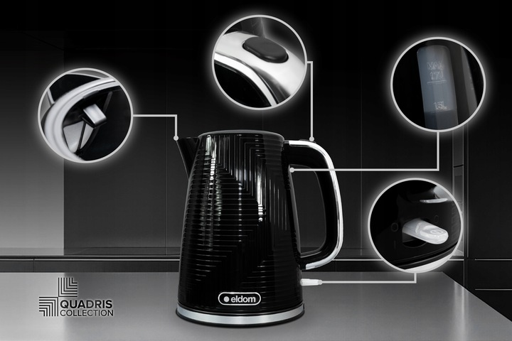 CZAJNIK ELEKTRYCZNY BEZPRZEWODOWY CZARNY 2200W 1,7l STRIX ELDOM C320C