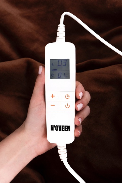 NOVEEN BRĄZOWY DUŻY KOC ELEKTRYCZNY 180x130cm MATA GRZEWCZA ZEGAR Z PILOTEM