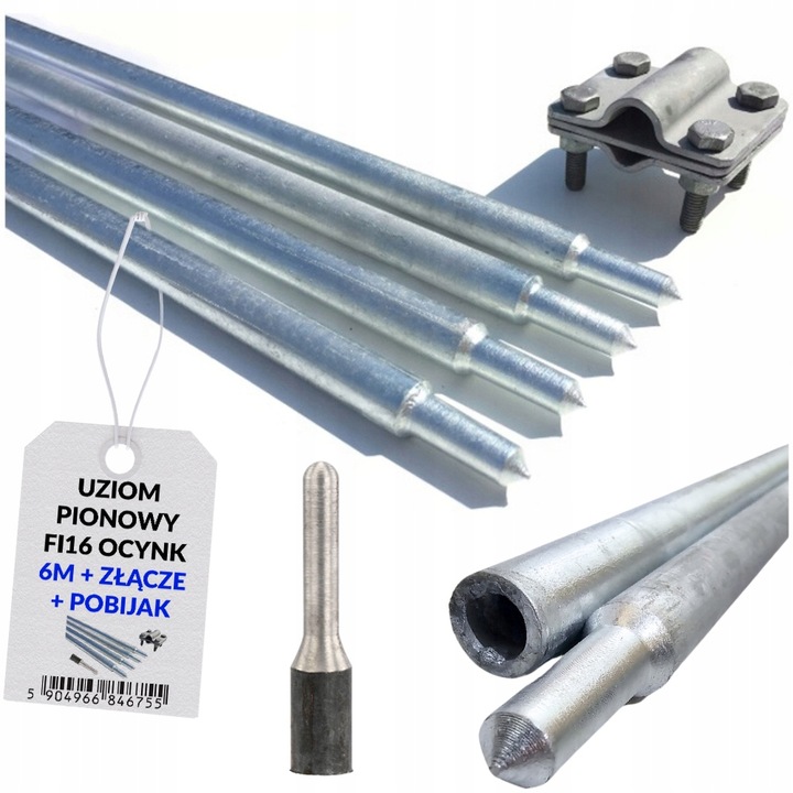 Uziom Pionowy Ocynkowany Szpilka 4x1,5m Zestaw 6m + Złącze i Pobijak