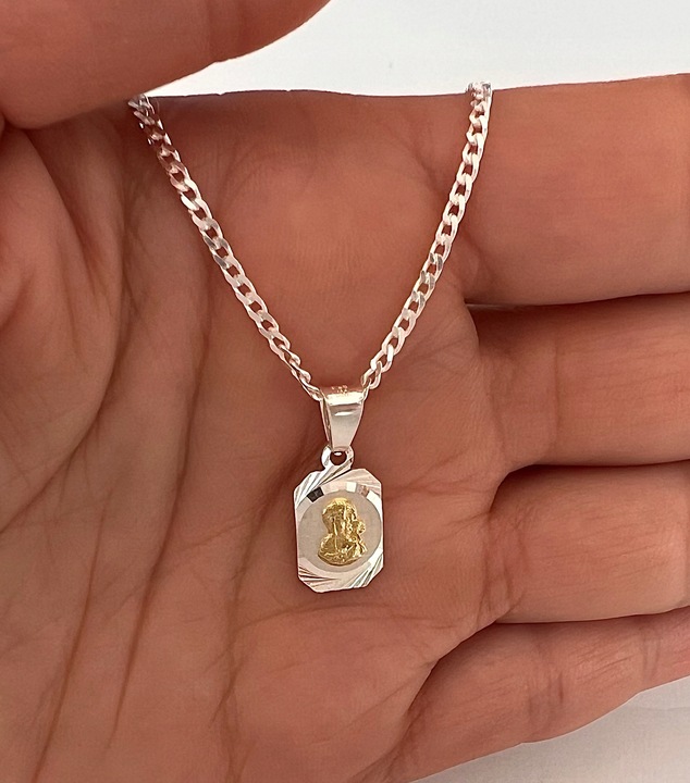 SREBRNY ZESTAW ŁAŃCUSZEK PANCERKA I MEDALIK KOMUNIJNY MATKA BOSKA