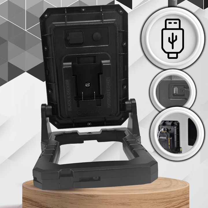 LAMPA ROBOCZA HALOGEN LED DO DEWALT Z USB 6500K PRZENOŚNA BUDOWLANA