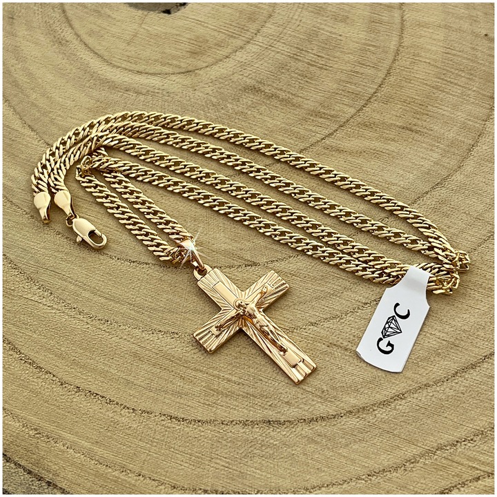ZŁOTY ŁAŃCUSZEK MĘSKI ROMBO + KRZYŻYK 18K 50 CM PREZENT DLA NIEGO + GRATISY