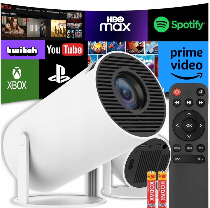 PROJEKTOR RZUTNIK LED ANDROID OBROTOWY 4K TV WIFI GŁOŚNIK BLUETOOTH HD 2025