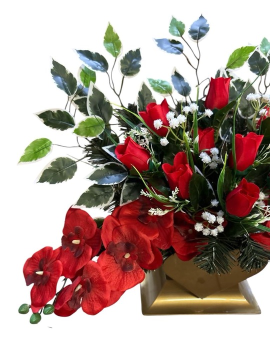 KOMPOZYCJA CMENTARZ STROIK GRÓB BUKIET SZTUCZNY WIĄZANKA SERCE RÓŻE STANPOL