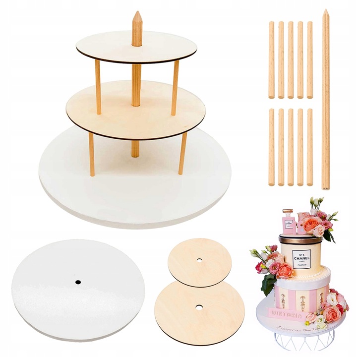 Stojak Stelaż na tort 3-piętrowy 40/24/18 cm Podkład pod tort Piętrowy