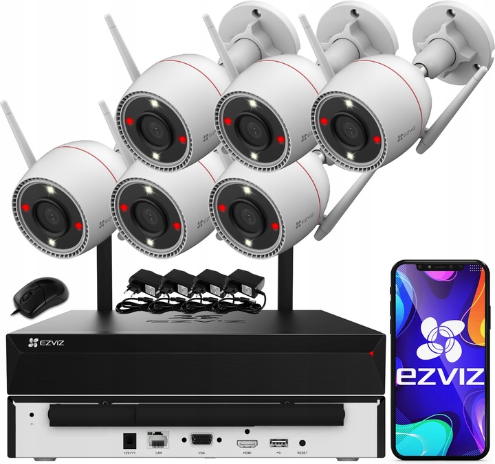 Zestaw Monitoringu WiFi 6x Kamera 5Mpx EZVIZ H3c 3K + Rejestrator 8ch WIFI