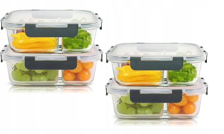 LUNCHBOX POJEMNIK SZKLANY NA ŻYWNOŚĆ ZESTAW 4SZT DWUKOMOROWE HERMETYCZNE
