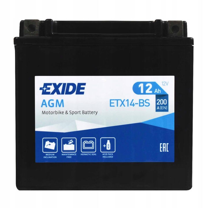 EXIDE AGM ETX14-BS / YTX14-BS 12V 12Ah 200A L+