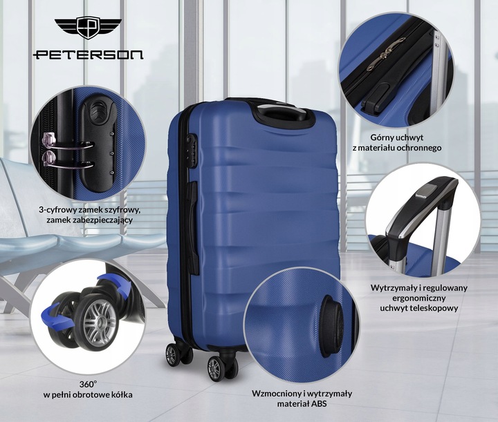 PETERSON mała walizka na kółkach twarda podróżna torba bagaż ABS