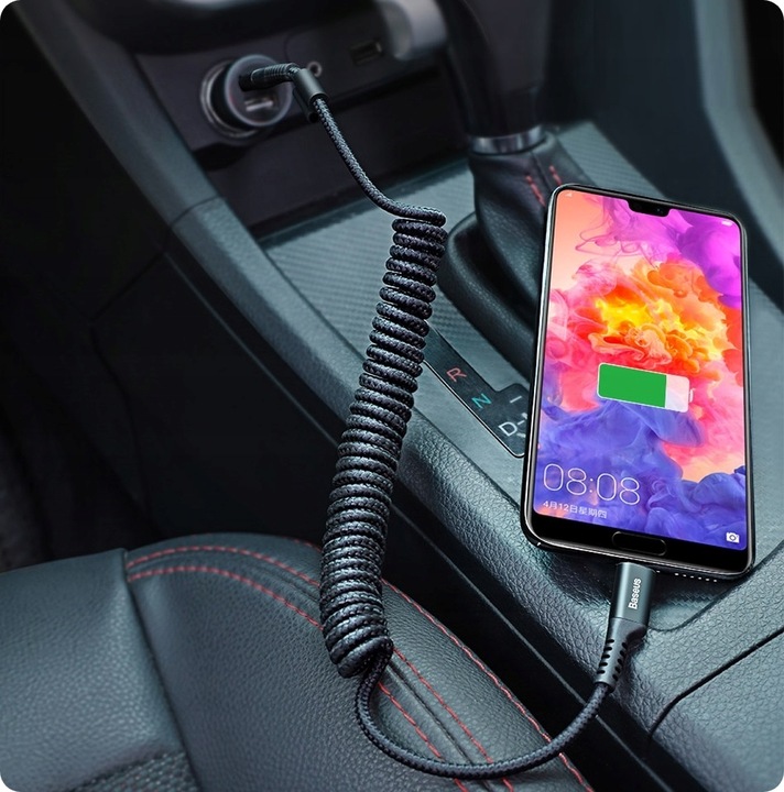 BASEUS MOCNY KABEL SPIRALNY SPRĘŻYNKA USB USB-C TYP-C PRZEWÓD OPLOT 2A 1M
