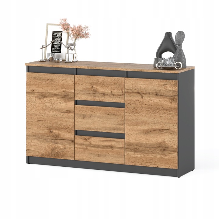 Komoda 120cm szafka z szufladami Antracyt Wotan Aga lux do salonu duza