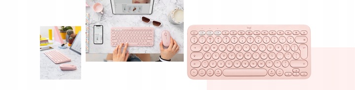 Logitech K380 - klawiatura bluetooth do Mac, iPad, iPhone różowa + Naklejki