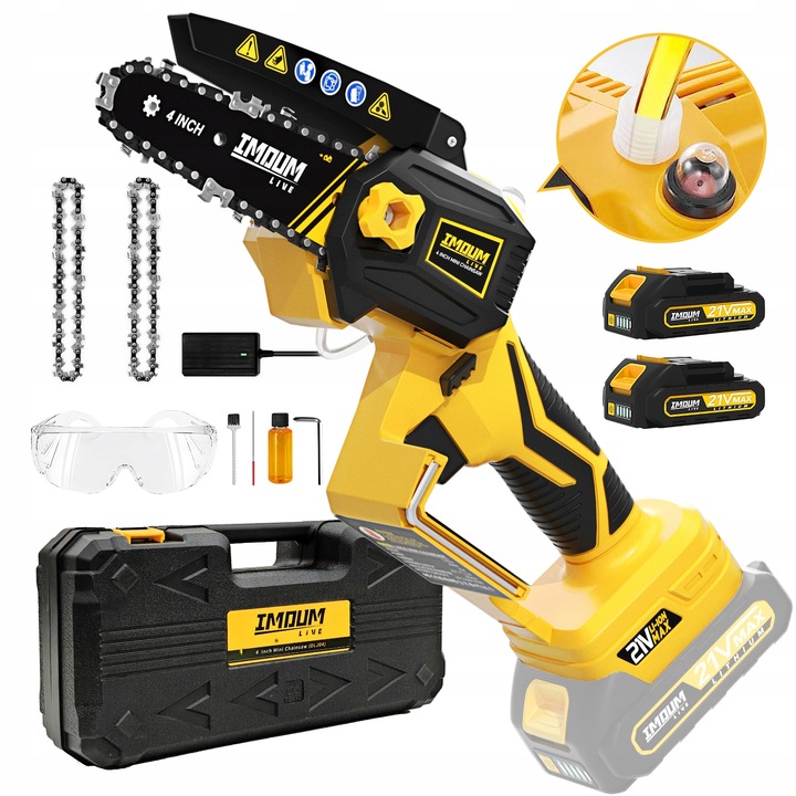MINI PIŁA ŁAŃCUCHOWA PILARKA GAŁĘZIÓWKA AKUMULATOROWA 4" ZESTAW 2AKU IMOUM