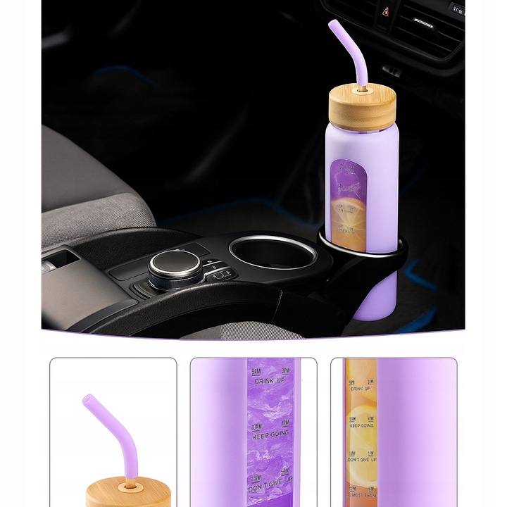 Szklana butelka na wodę z motywywacją miarką z 2 słomkami bidon z