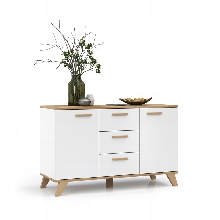Komoda Szafka BIAŁY MAT Pojemna Dąb Wotan Szuflady Drzwi Salon 120cm