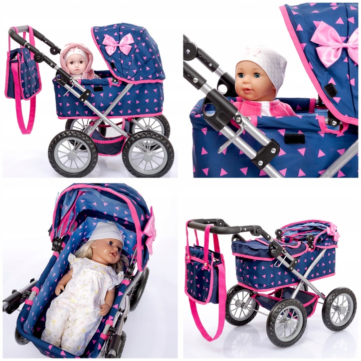 KINDERPLAY WÓZEK DLA LALEK GŁĘBOKI GONDOLA SKŁADANY TORBA REGULOWANA RĄCZKA