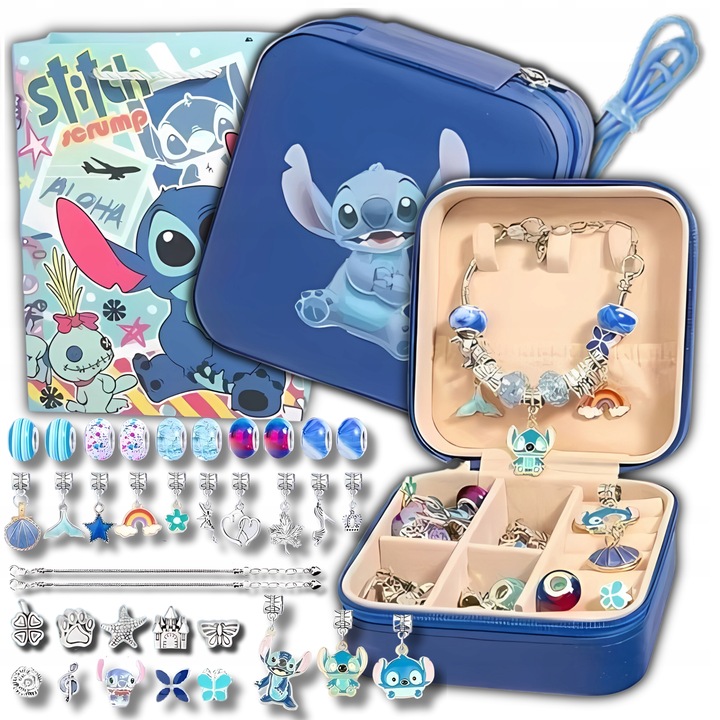 ZESTAW KORALIKÓW DO ROBIENIA BRANSOLETEK BIŻUTERII CHARMS STITCH LILO STICH