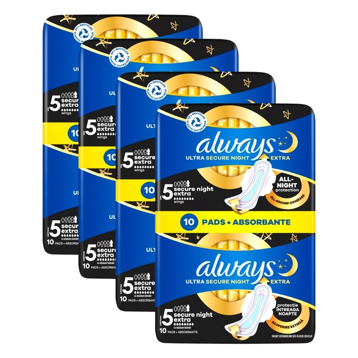 Zestaw x4 Always Ultra Podpaski Secure Night Extra rozmiar 5, 10 szt