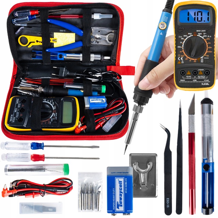 Lutownica ZESTAW NARZĘDZI DO LUTOWANIA 40 ELEMENTÓW MULTIMETR 6 GROTÓW