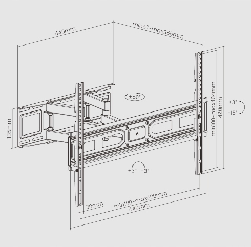 Uniwersalny UCHWYT OBROTOWY wieszak do TELEWIZORA 37-85" + zestaw montażowy