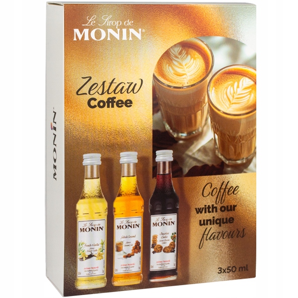 syrop do kawy MONIN | zestaw 3 x 50 ml: wanilia, czekolada, słony karmel