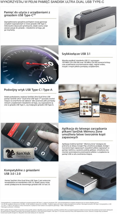 Pendrive pamięć SanDisk 256GB Ultra Dual Drive do telefonu USB i USB-C
